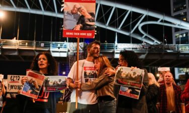 Families and friends of hostages held by Hamas in Gaza call for the Israeli Prime Minister Benjamin Netanyahu to bring them home during a demonstration in Tel Aviv