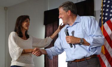 Republican presidential candidate and former U.S. Ambassador to the United Nations Nikki Haley is introduced by New Hampshire Governor Chris Sununu at a campaign town hall meeting in Merrimack