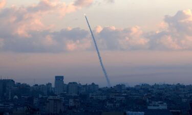Rockets are fired from Gaza City towards Israel during the October 7 attacks.