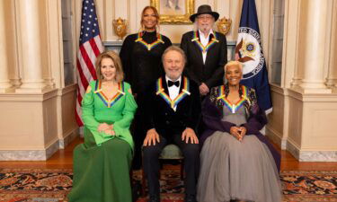 Pictured (L-R top row): Queen Latifah and Barry Gibb. Pictured (L-R bottom row) Renée Fleming
