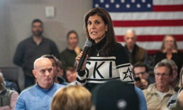 Former South Carolina governor and 2024 presidential hopeful Nikki Haley speaks at a campaign town hall event in Lebanon