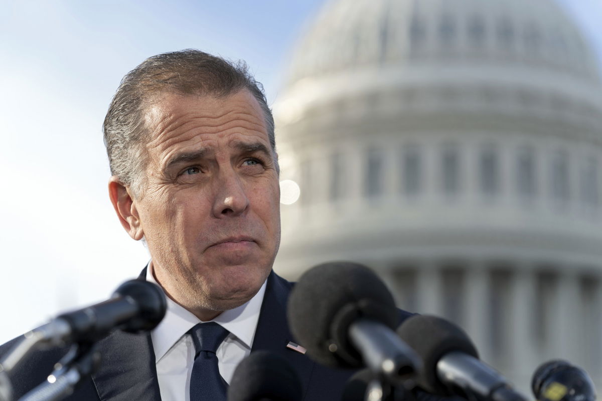 Hunter Biden, son of President Joe Biden, talks to reporters at the U.S. Capitol, in Washington, Wednesday, Dec. 13, 2023. Hunter Biden lashed out at Republican investigators who have been digging into his business dealings, insisting outside the Capitol he will only testify before a congressional committee in public. 