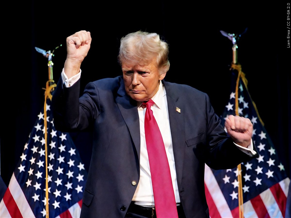 Donald Trump dances at a rally in Rochester, New Hampshire, on Jan. 22, 2024.