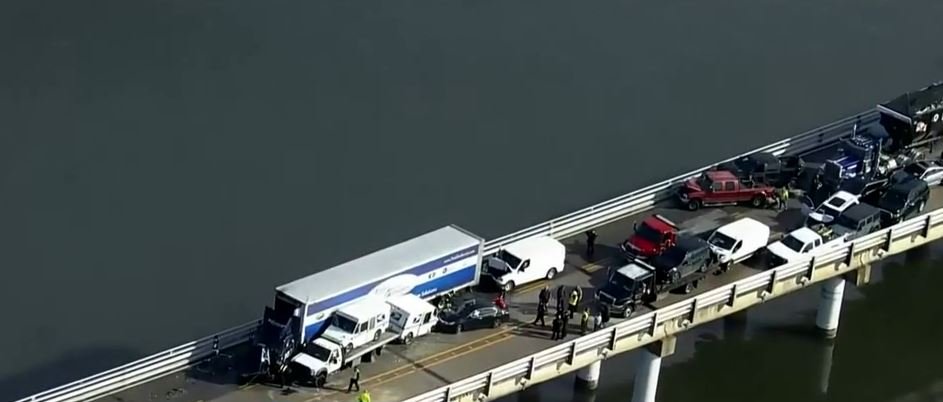 <i></i><br/>A blue sedan speeding and driving erratically possibly contributed to a 23-car crash on the Chesapeake Bay Bridge.