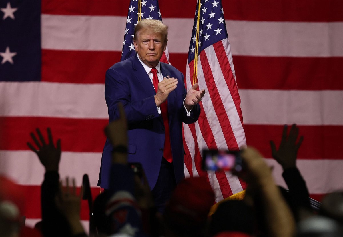 Former President Donald Trump is seen here during a campaign rally at the Reno-Sparks Convention Center in December 2023 in Reno, Nevada.
