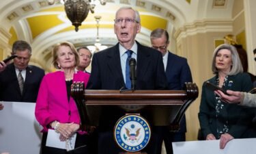Senate Minority Leader Mitch McConnell speaks during the weekly Republican Caucus lunch news conference Tuesday at the US Capitol building in Washington