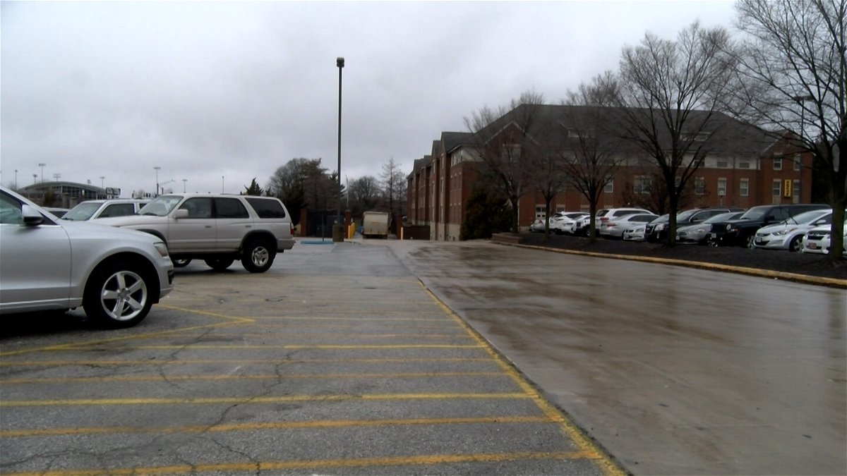 Cars are able to safely drive and park on the parking lot outside South Hall