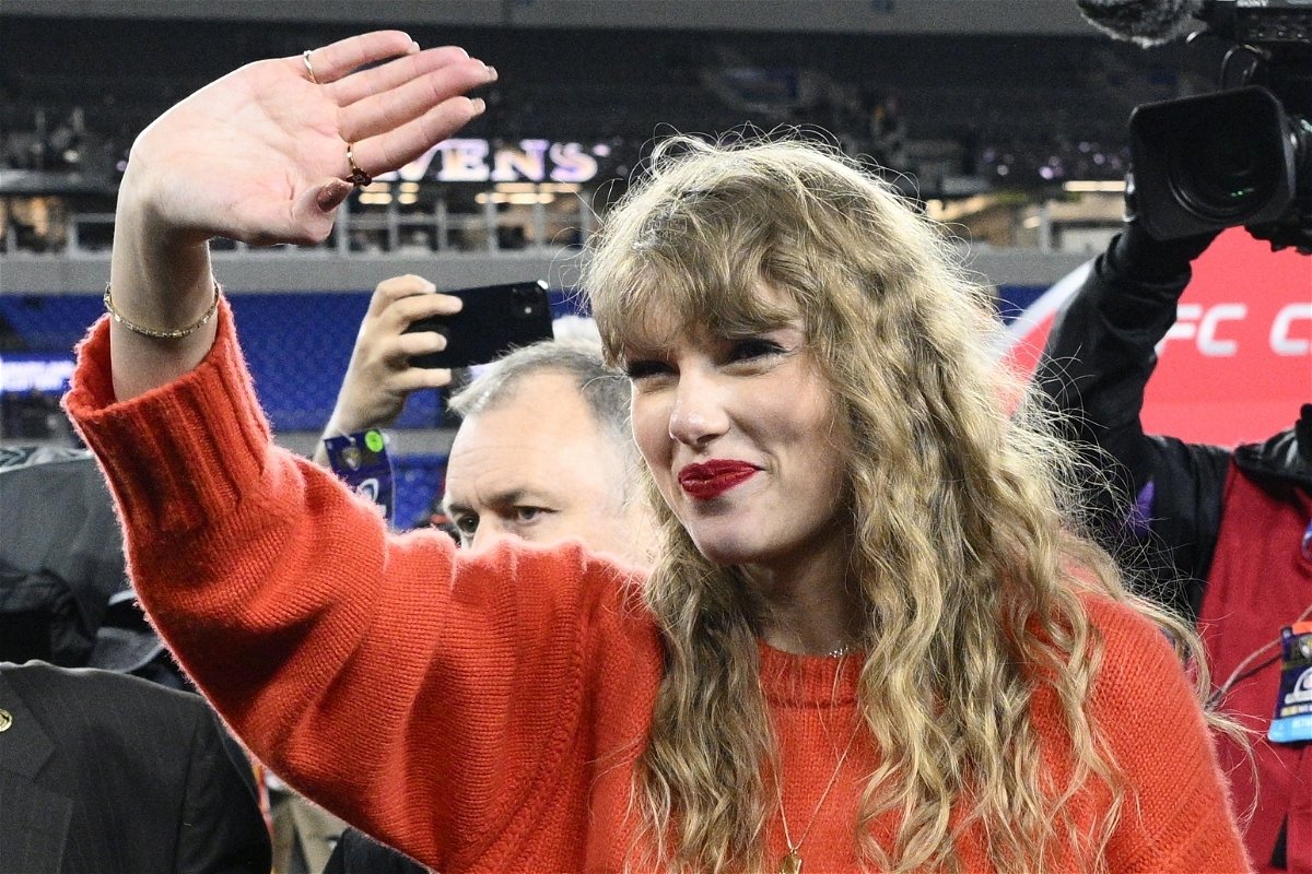 Taylor Swift waves after the AFC Championship NFL football game between the Baltimore Ravens and the Kansas City Chiefs, Sunday, Jan. 28, 2024, in Baltimore.