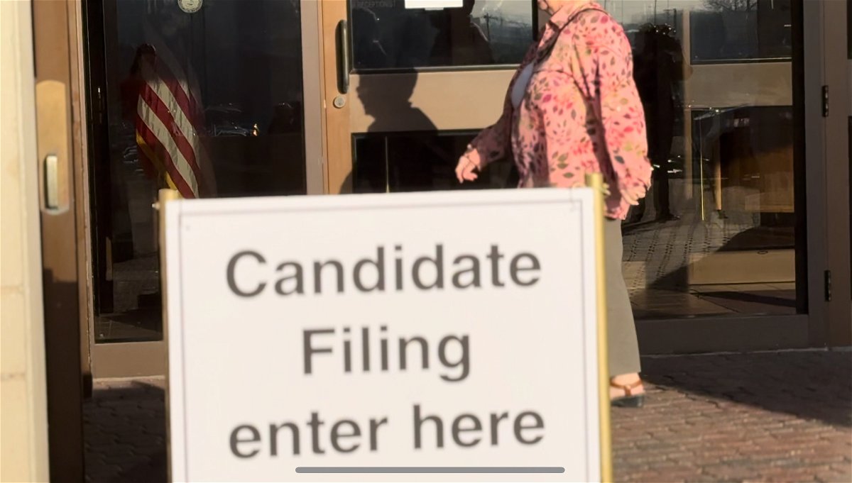 A sign outside the Missouri Secretary of State's Office marks the opening of filing for the August primary on Tuesday, Feb. 27, 2024.