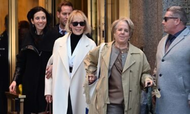 E. Jean Carroll and attorney Roberta Kaplan (R) is seen leaving Manhattan Federal Court on January 26