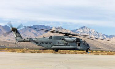 A CH-53E Super Stallion helicopter taxies in 2023 at Inyokern Airfield