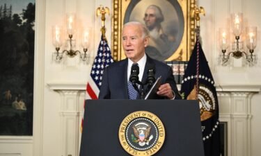 President Joe Biden speaks about the Special Counsel report in the Diplomatic Reception Room of the White House in Washington
