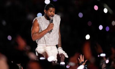 Usher performs during halftime of the NFL Super Bowl at Allegiant Stadium in Las Vegas on Sunday.