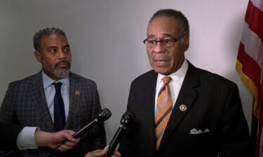 Reps. Steven Horsford and Emanuel Cleaver speak to reporters after meeting with Navy Federal Credit Union CEO Mary McDuffie on Capitol Hill.