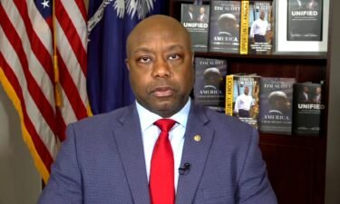 South Carolina Sen. Tim Scott is pictured on CNN's "State of the Union" during an interview on February 18.