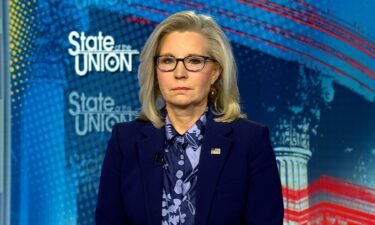 Former US Rep. Liz Cheney is pictured on CNN's "State of the Union" during an interview on February 18.