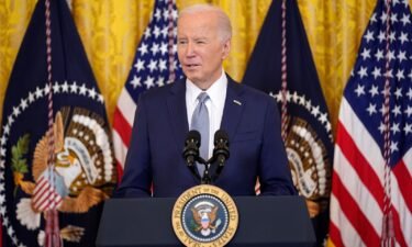President Joe Biden is set to convene the top four congressional leaders at the White House; he is seen speaking in the East Room of the White House on February 23.