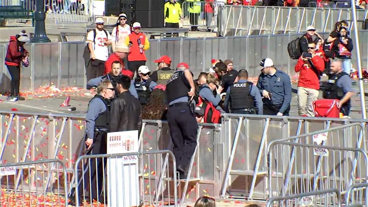 At least 10 people have been shot and two armed individuals are in custody after a shooting that took place at the end of the Kansas City Chiefs’ Super Bowl parade.