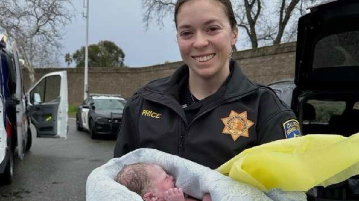 <i>KCRA via CNN Newsource</i><br/>California Highway Patrol officer Price helped deliver a baby on the side of Interstate 80 in north Sacramento.