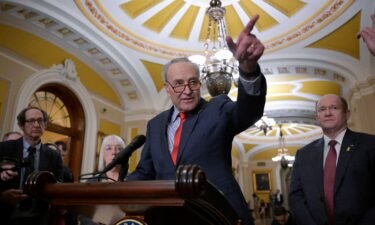 Senate Majority Leader Chuck Schumer speaks during a press conference following the weekly Senate caucus luncheons on Capitol Hill in Washington