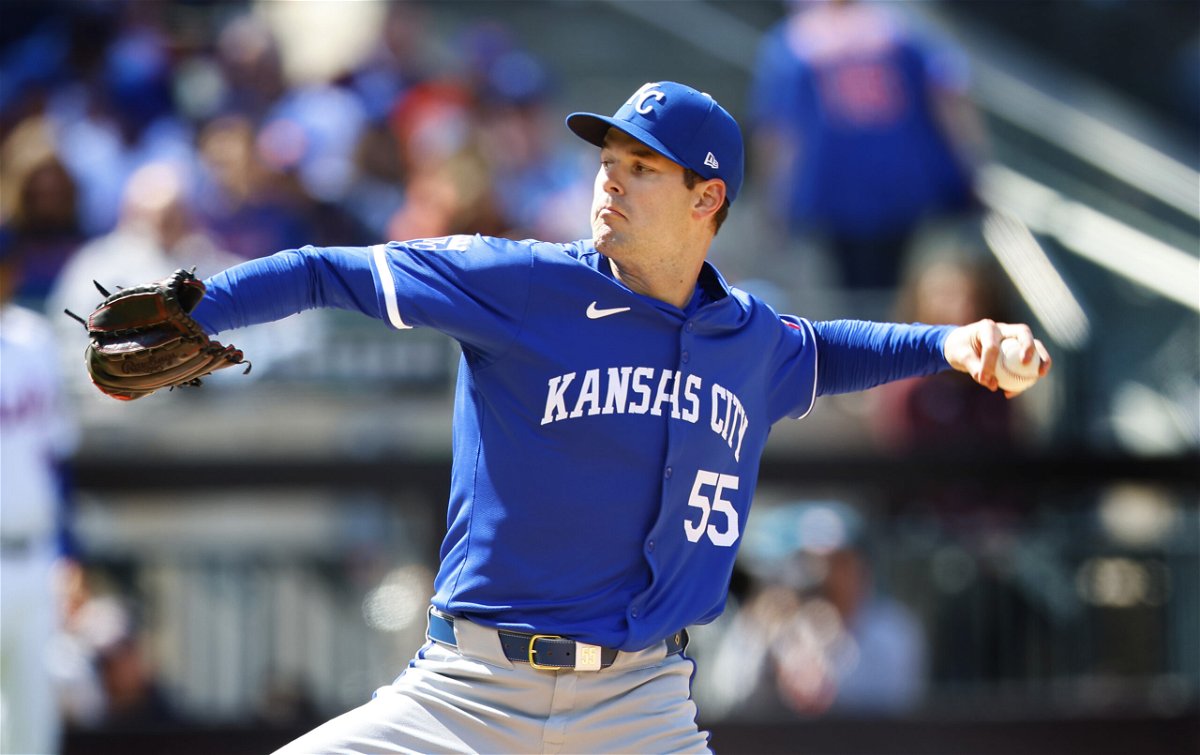 Kansas City Royals pitcher Cole Ragans throws against the New York Mets during the second inning of a baseball game, Sunday, April 14, 2024, in New York. (AP Photo/Noah K. Murray)