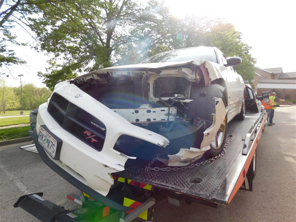 A 2009 Dodge Charger crashed into a school bus on Monday in Jefferson City, according to a Jefferson City Police Department crash report. 