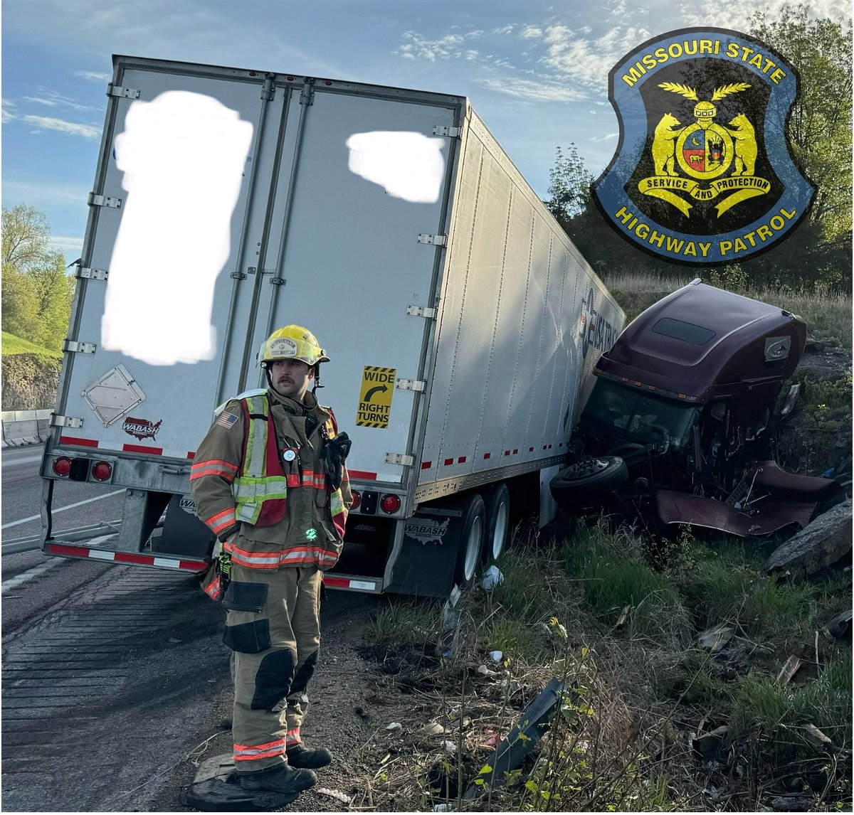 This photo – taken from the Missouri State Highway Patrol Troop F’s Twitter page – shows a semi-truck that was involved in a Friday morning crash. The driver sustained moderate injuries, according to a crash report, but were in fair condition early Friday evening, according to an MU Health Care spokesman.