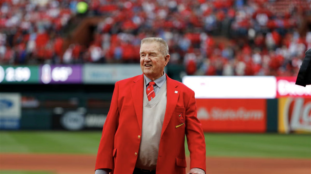 Former St. Louis Cardinals manager Whitey Herzog is seen before the start of Game 3 in a baseball National League Division Series between the St. Louis Cardinals and the Atlanta Braves Sunday, Oct. 6, 2019, in St. Louis. 