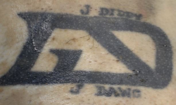 This image shows a tattoo that was found on an unidentified dead man, who was found floating in the Missouri River near Tebbetts in 2019.