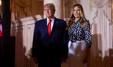 Former President Donald Trump and former first lady Melania Trump arrive for an event at Mar-a-Lago in Palm Beach