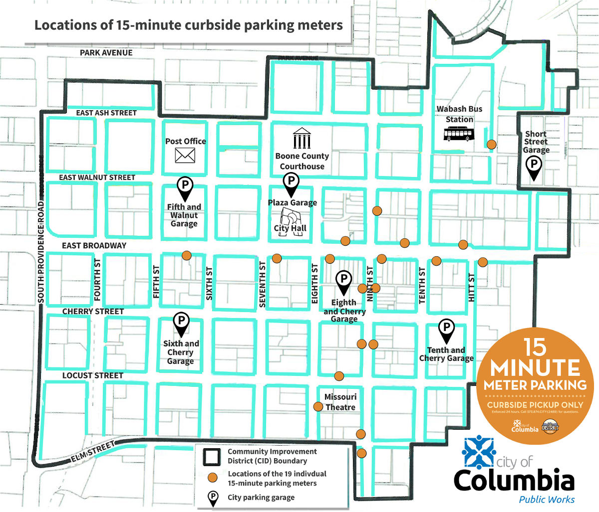The City of Columbia will begin installing new 15-minute parking meters in downtown Columbia on Monday, according to a press release from the city.