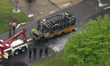 Video shows a school bus in flames in a New Jersey neighborhood