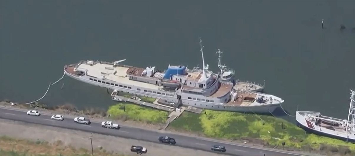<i>KCRA via CNN Newsource</i><br/>A sinking ship in the Delta is leaking diesel fuel and oil into the waterway