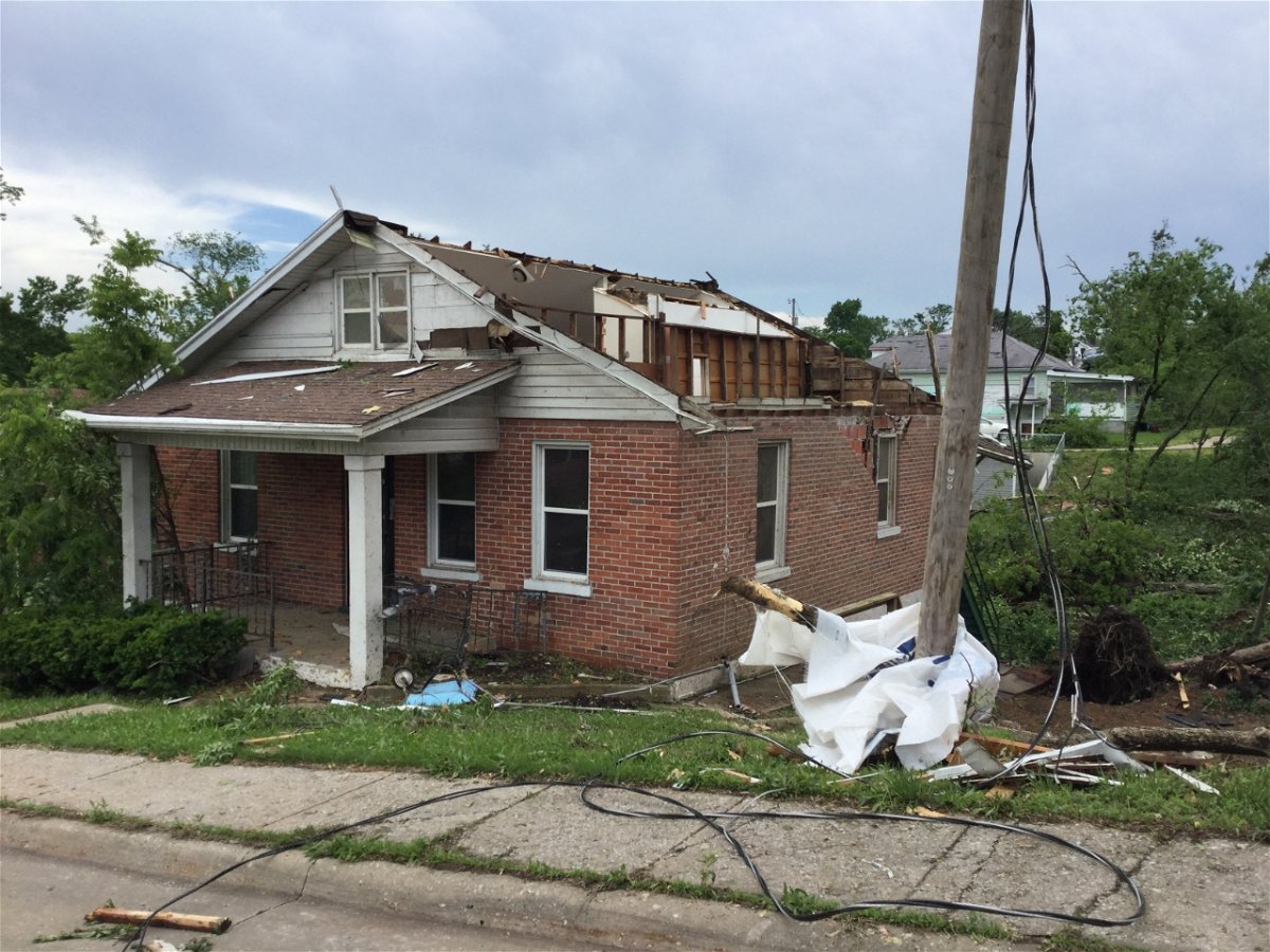 The roof of this home was ripped away when the tornado went through around 11:40 p.m., May 22, 2019, in Jefferson City.	
