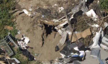 The entrance to what firefighters called a "human-dug" cave in Northridge