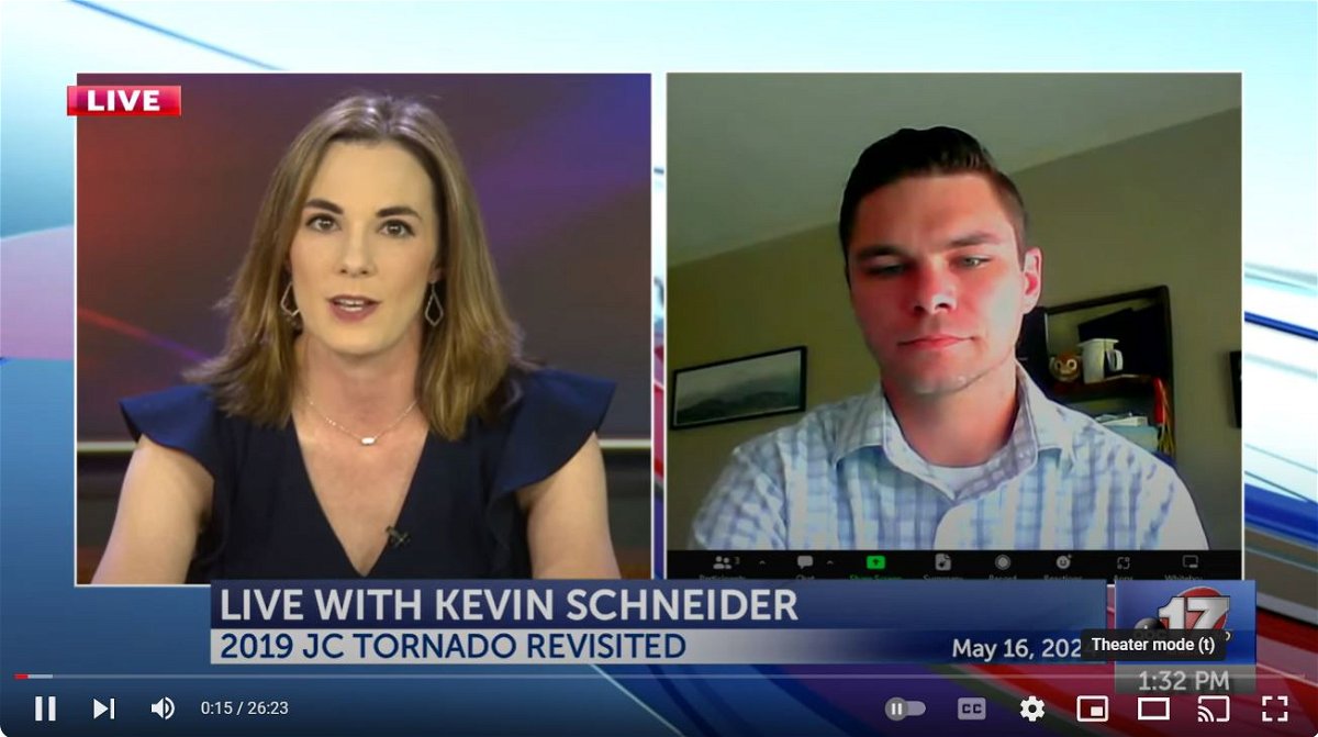 Former ABC 17 Stormtrack meteorologist Kevin Schneider joined Chief Meteorologist remotely from Colorado on Thursday to talk about the 2019 tornado that hit Eldon and Jefferson City.