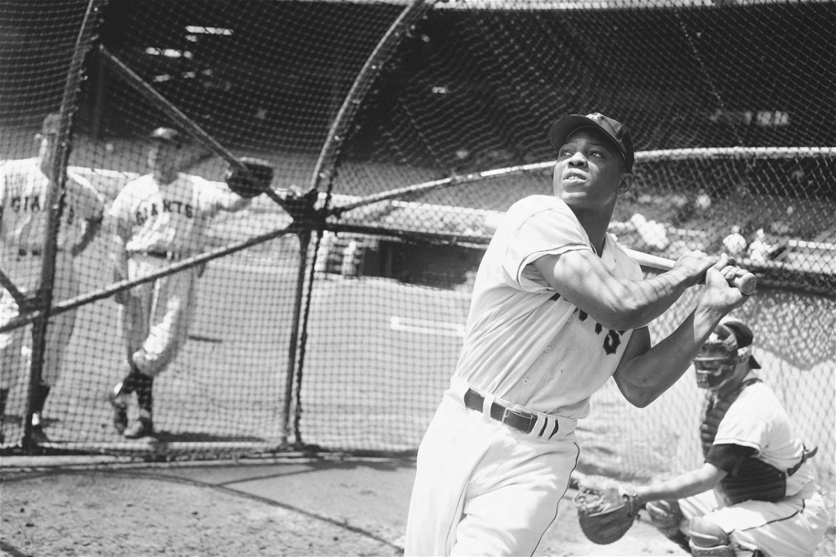 New York Giants' Willie Mays, takes a batting practice swing on June 24, 1954, in New York. Mays has passed away at the age of 93, the San Francisco Giants announced on social media Tuesday.
