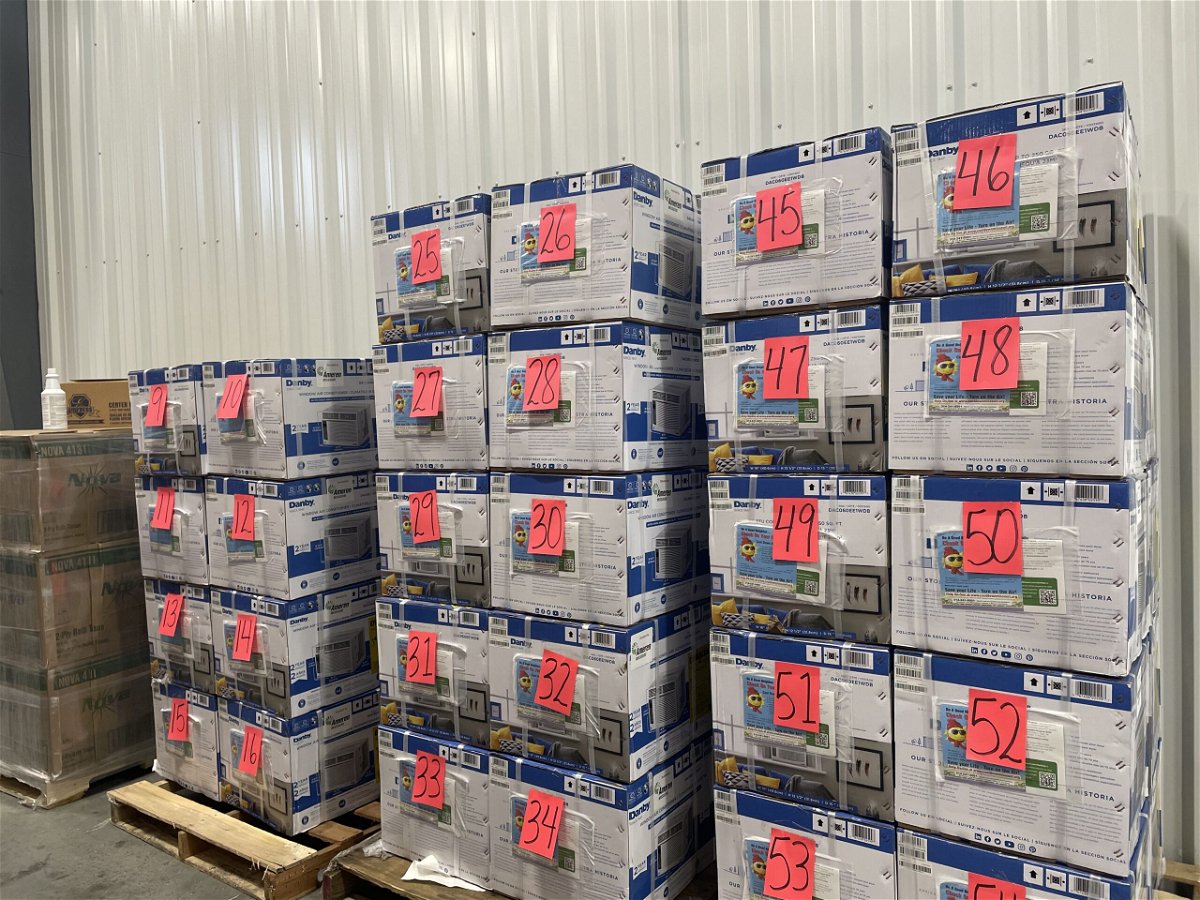 Air conditioners on pallets inside the Samaritan Center in Jefferson City on Thursday, June 27, 2024.