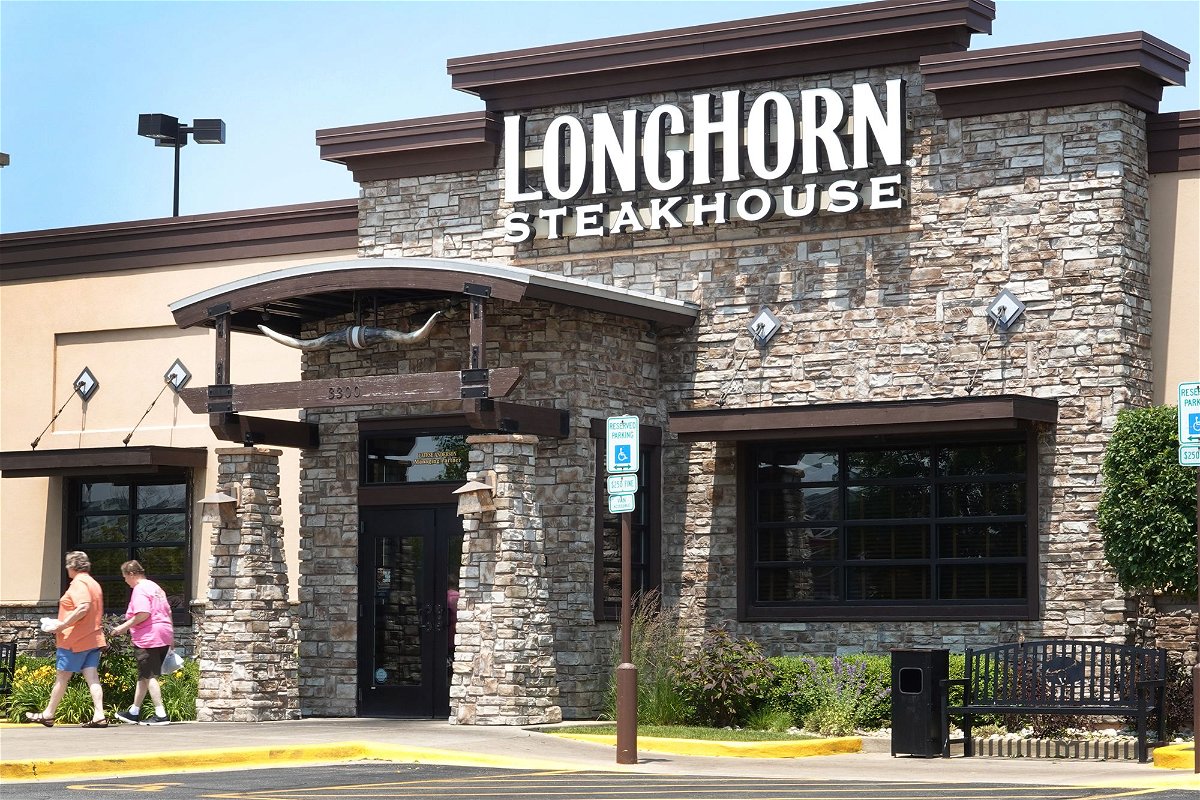 Customers leave a LongHorn Steakhouse restaurant on June 22, 2023 in Skokie, Illinois.
