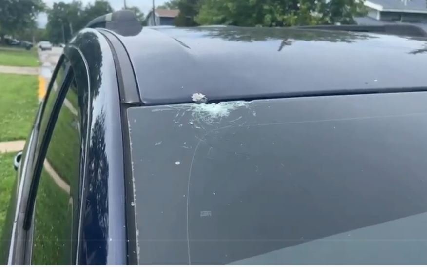 Neighbors on Kathy Street in Fulton say this vehicle was damaged by gunfire during a shooting on Tuesday, July 16, 2024.