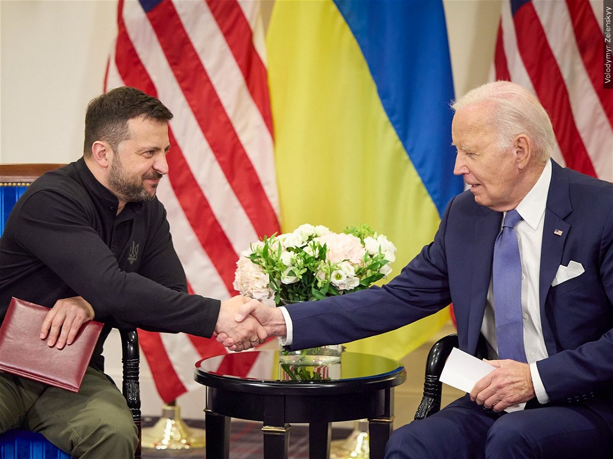 Ukrainian President Volodymyr Zelenskyy and U.S. President Joe Biden meet June 7, 2024.
