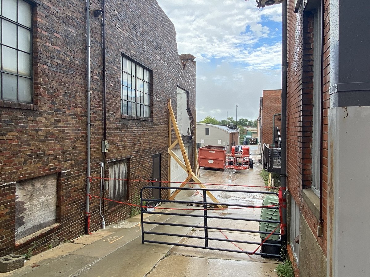 Alley between South Fifth and Sixth streets remains closed after building partially collapses in downtown Columbia on Wednesday, July 3, 2024. 