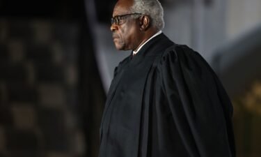 This 2020 photo shows Supreme Court Associate Justice Clarence Thomas at the White House in Washington