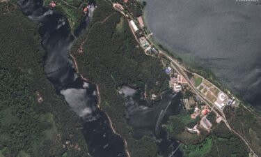 Satellite image provided by Maxar Technologies shows an air defense system near the summer residence of Russian President Vladimir Putin.