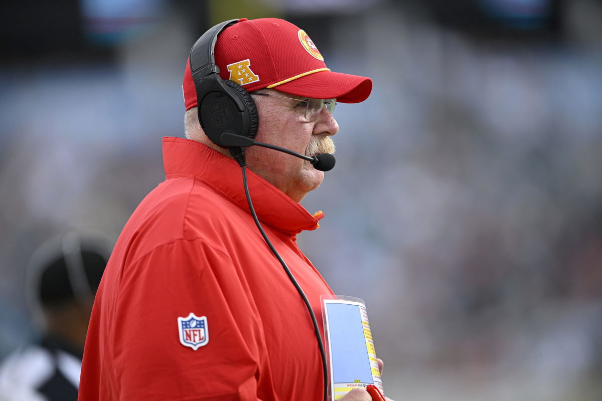 Kansas City Chiefs head coach Andy Reid watches from the sidelines during the first half of an NFL preseason football game against the Jacksonville Jaguars Saturday, Aug. 10, 2024, in Jacksonville, Fla. (AP Photo/Phelan M. Ebenhack)