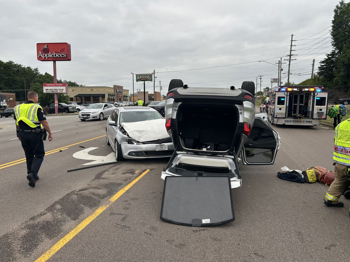 The Jefferson City Police Department responds to a crash Tuesday evening where a vehicle overturned onto its top. 