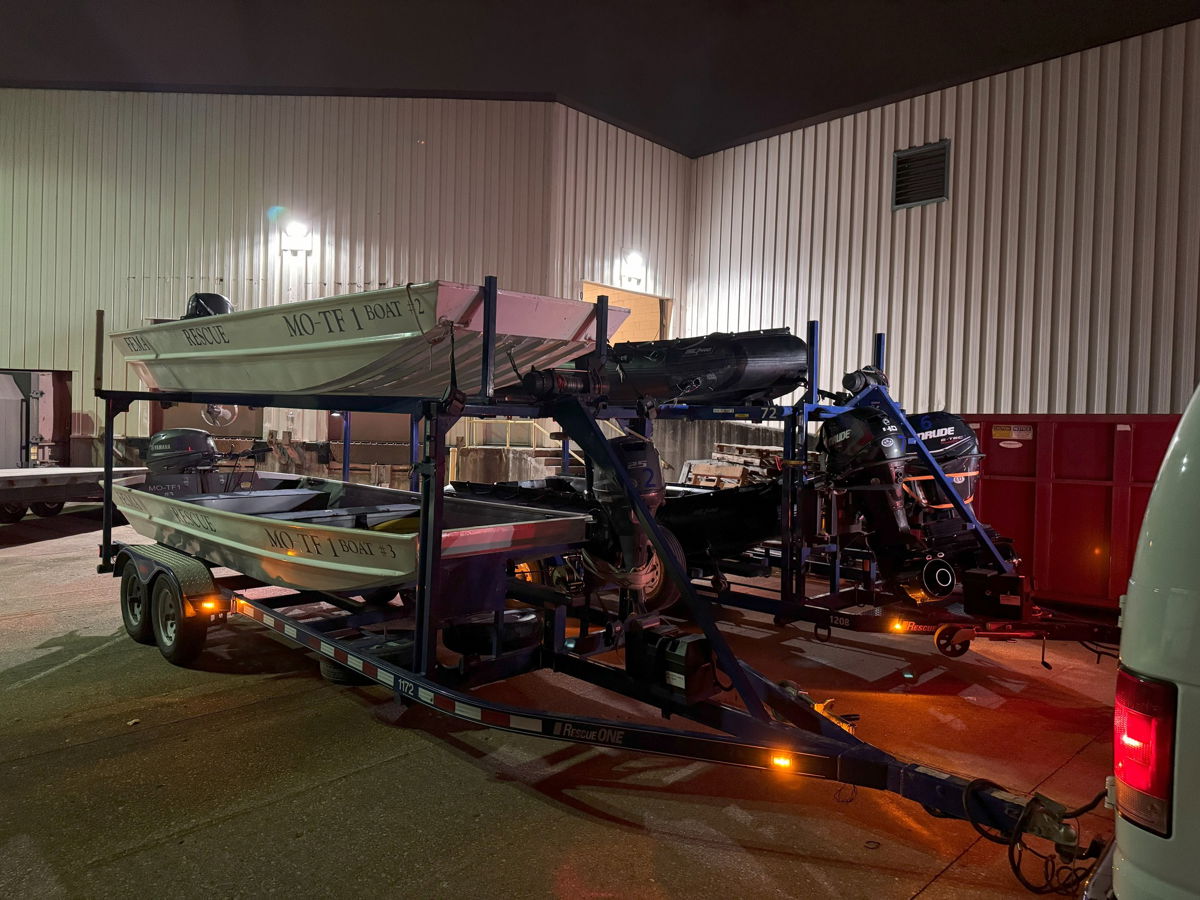 Missouri Task Force 1 crews preparing to deploy for Tropical Storm Debby on Wednesday morning.