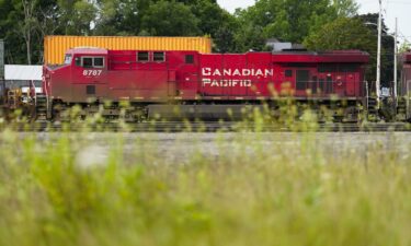 Trains sit idle at a Canadian Pacific Kansas City rail yard in Smiths Falls