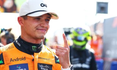 Lando Norris celebrates after his win in the Dutch Grand Prix.