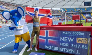 Duplantis competes in the pole vault event at the Silesia Dimond League.